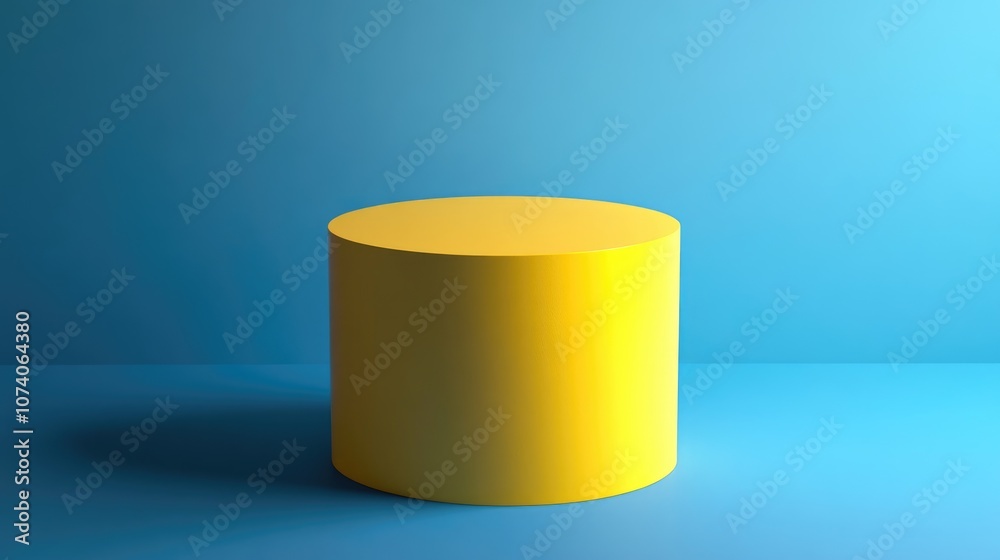 Poster 3d rendered illustration featuring a geometric yellow cylindrical pedestal for showcasing cosmetic p