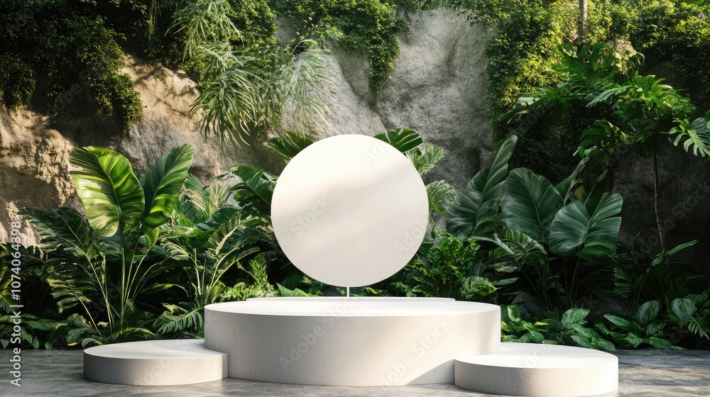 Aufkleber 3d rendering illustration of a blank podium display for product showcase with a natural backdrop