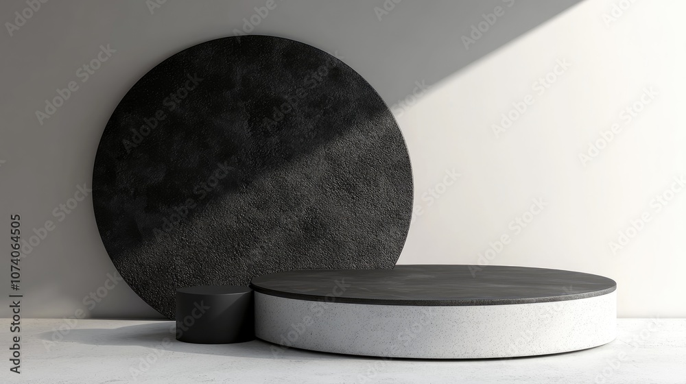Poster minimalist 3d gray and black cylindrical podium with an abstract geometric shape ideal for product p
