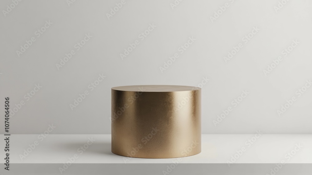 Poster Empty podium or pedestal on a white background featuring a cylindrical display Blank product shelf backdrop 3D rendering