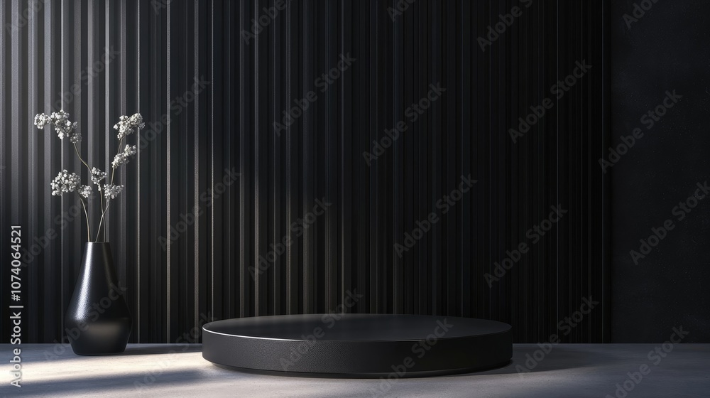Leinwandbilder abstract black background featuring a geometric podium for product display 3d rendering
