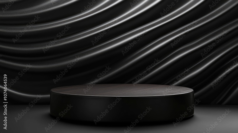 Poster Dark metallic 3D rendered podium for showcasing products featuring an abstract patterned background