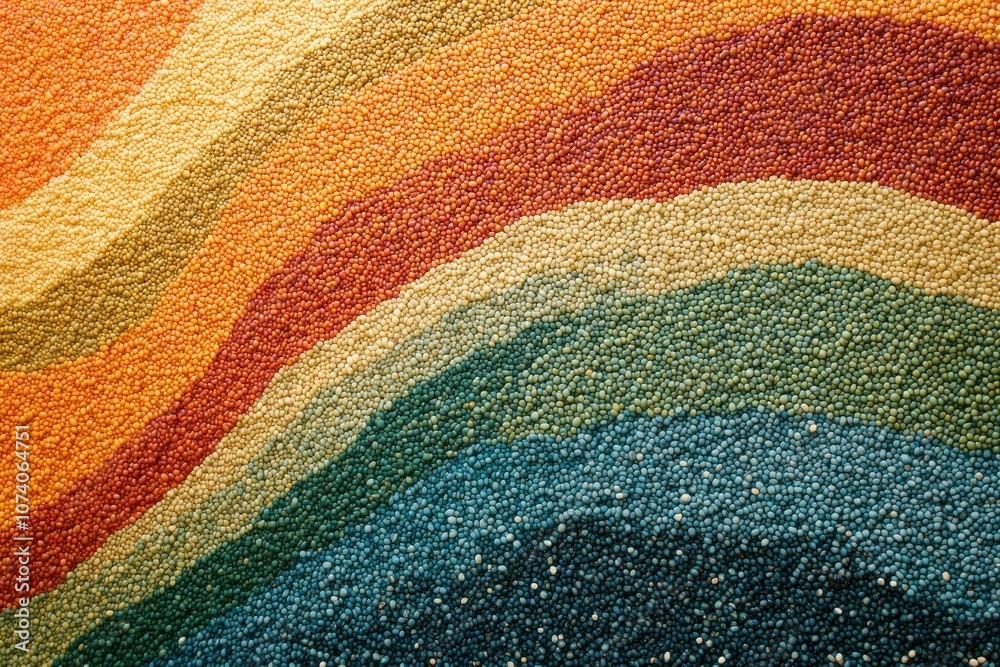 Poster Colorful beans, lentils, and seeds create a striking abstract pattern resembling flowing waves of vibrant hues. Generative AI