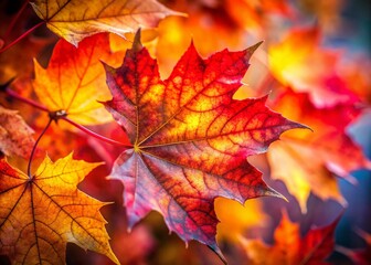 Captivating Macro Photography of Fall Leaves in Watercolor, Showcasing Vibrant Colors and Intricate Details of Autumn Foliage for Nature Lovers and Art Enthusiasts