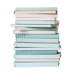 Stack of pastel-colored books arranged in a neat pile, perfect for education or reading-themed stock photo use.