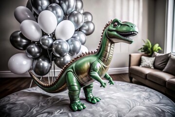 Fototapeta premium Captivating Minimalist Photography of a Colorful Balloon Modelling Dinosaur Against a Soft Background, Perfect for Kids' Parties and Creative Celebrations