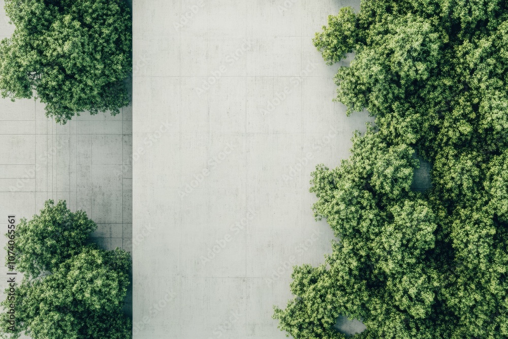 Poster a lush green area of trees contrasts with the surrounding concrete, emphasizing the importance of na