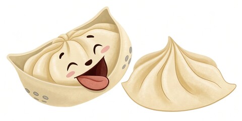 S Tongue Dumpling A dumpling shaped into a slightly open position with one side resembling a ss tongue. Folds extend outward creating movement and a dynamic look.