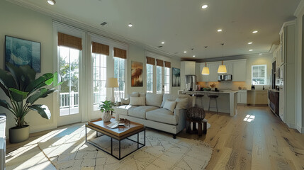 Fototapeta premium Large living room with a rug and a couch.