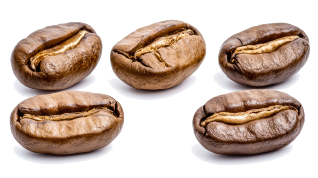 Flying Coffee Beans Collection on a Transparent Background Generative AI