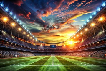 Captivating Night Stadium Illuminated by Bright Lights, Inviting Thrilling Games Under the Starry Sky in a Dynamic Atmosphere with Ample Copy Space