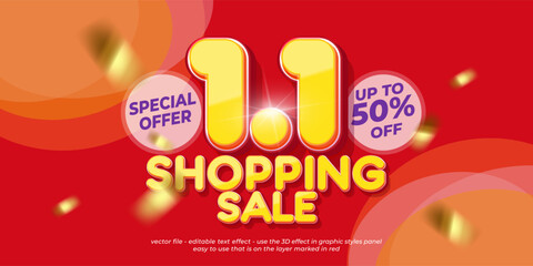 1.1 Shopping day big sale background. January 1 sale campaign for social media and website promotion template design. Discount Shopping Sale