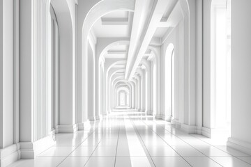 Fototapeta premium Perspective View of a White Arched Corridor