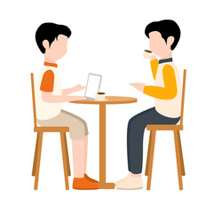 Man Working and Drinking Coffee Illustration