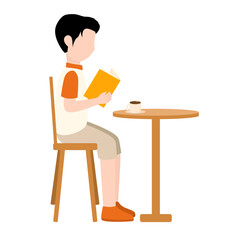 A Man Reading Book in Coffee Shop Illustration