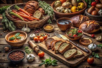 Fototapeta premium Captivating Watercolor Brown Food Photography Featuring Deliciously Plated Dishes, Rustic Ingredients, and Artistic Presentation for Culinary Enthusiasts and Food Bloggers