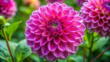 Closeup of a Beautiful Pink Dahlia Flower in Full Bloom Captured in Nature, Showcasing Its Intricate Petals and Vibrant Colors Against a Soft Green Background for Floral Photography