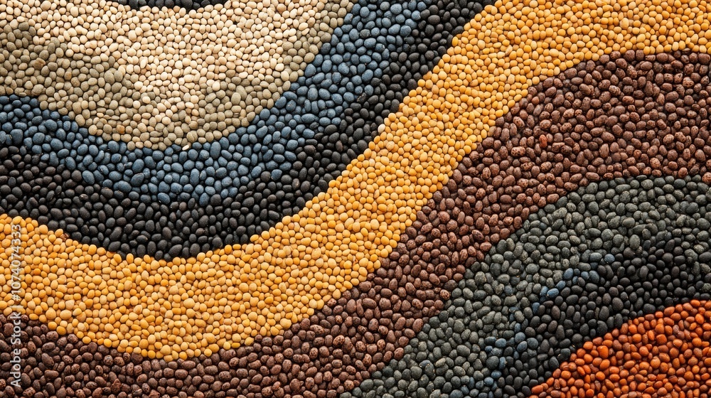 Poster An intricate array of colorful beans, lentils, and seeds is arranged in a mesmerizing abstract pattern, showcasing vibrant hues. Generative AI