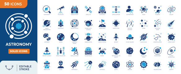 Astronomy icon set. containing icons related to space and astronomy. Outline Icon Collection. Vector illustration. Editable stroke  © Cetacons