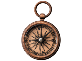 Vintage Compass on Transparent Background - Classic Nautical Instrument with Ornate Design and Distinctive Markings in an Elegant Antique Style