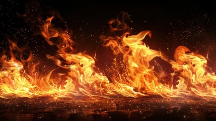 Fototapeta premium Fiery Orange Flames Against a Dark Background