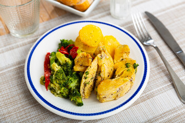 Popular dietary dish all over the world, made from appetizing chicken breast with broccoli and...