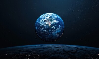 Fototapeta premium Earth from Space with Visible City Lights and Stars