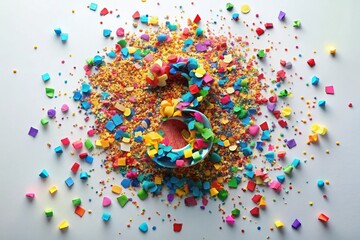 Obraz premium Colorful Confetti Numbers with Party Popper for Anniversary Celebrations and Holiday Decorations, Perfect for Posters, Cards, Banners, and Flyers in Vibrant Style