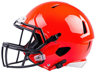 Fototapeta premium Bright Orange Football Helmet with Black Facemask on Transparent Background for Sports Equipment and Team Branding