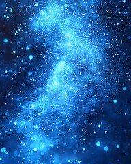 Obraz premium A mesmerizing cosmic scene featuring a swirl of bright blue stars and glowing particles against a deep blue background, creating a sense of wonder and infinity.