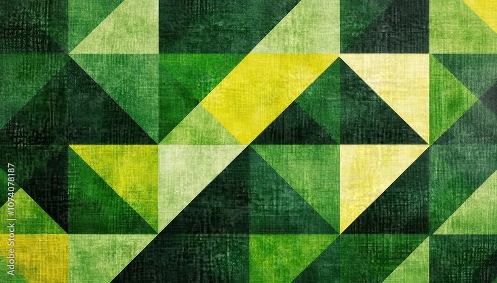 Poster Abstract Green and Yellow Geometric Pattern with a Grid Texture