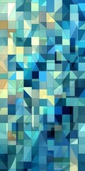 An abstract pattern of geometric shapes in various shades of blue and turquoise, creating a visually intriguing and dynamic composition with cool tones.