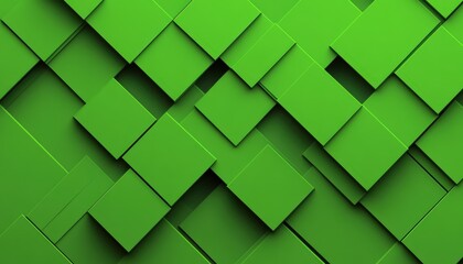 Abstract Green Geometric Pattern of Overlapping Squares