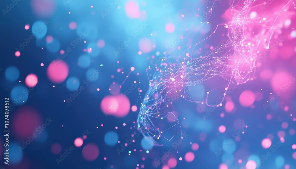 Poster Abstract Pink and Blue Background with a Network of Lines and Dots