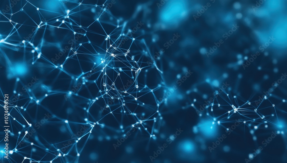 Fototapete Abstract Blue Network with Glowing Nodes and Lines