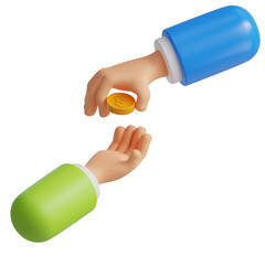 hand take a coin to give money to other hand illustration