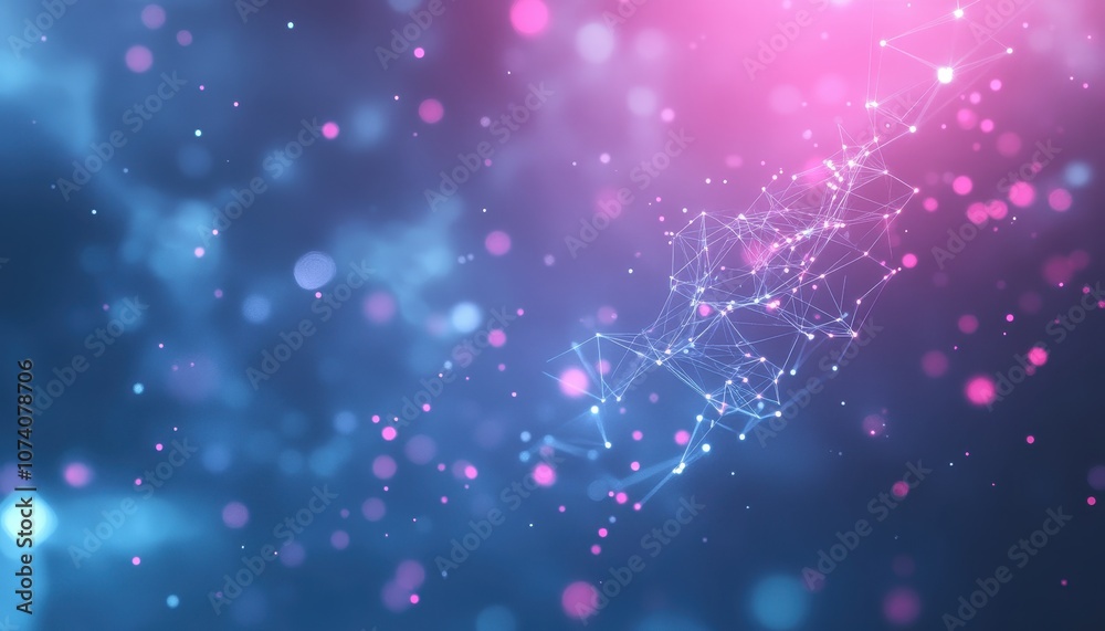 Poster abstract network with pink and blue bokeh lights