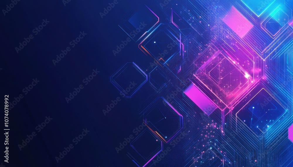 Poster Abstract Digital Artwork with Glowing Hexagons and Lines