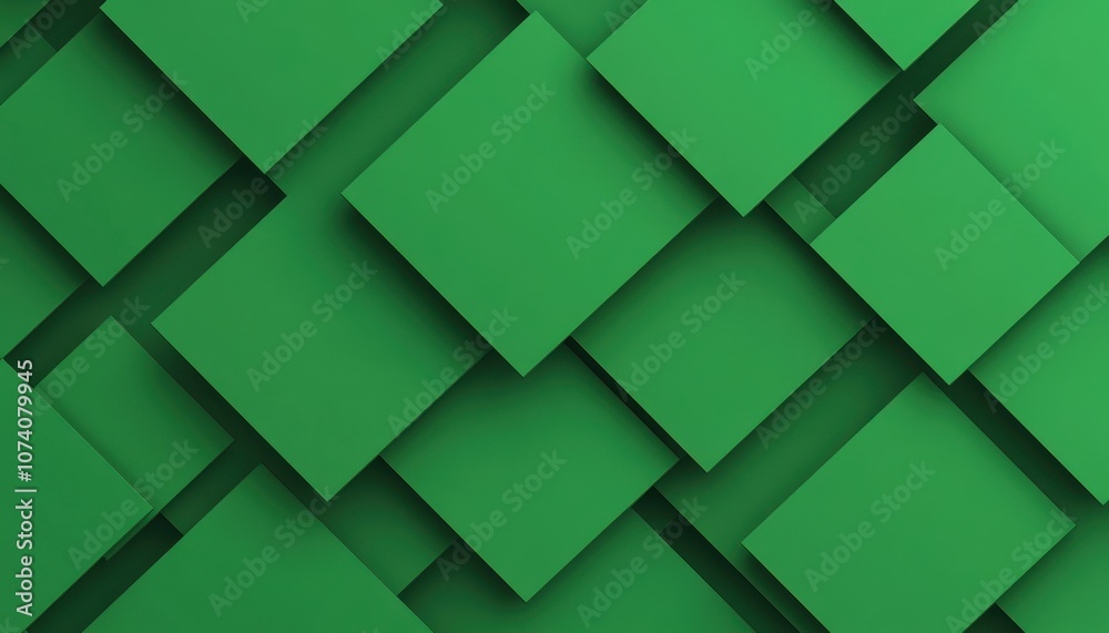 Poster Abstract Green Geometric Pattern of Overlapping Squares