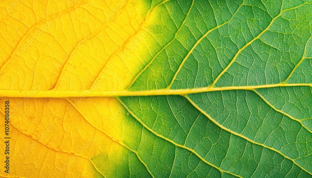 Poster close-up view of a leaf with yellow and green tones
