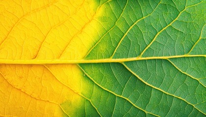 Fototapeta premium Close-up View of a Leaf with Yellow and Green Tones