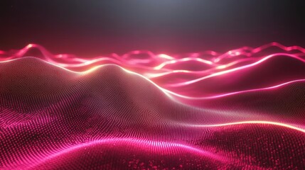 Obraz premium Abstract Waves of Light in Vibrant Pink and Red Tones Creating a Futuristic Landscape of Flowing Energy and Movement, with Glowing Highlights Under a Dim Background