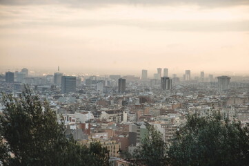 Fototapeta premium view of the city of Barcelona at sunset