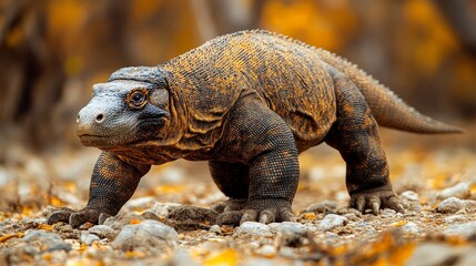 Fototapeta premium Komodo Dragon Walking on Rocky Terrain