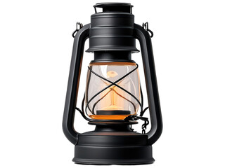 Vintage Lantern with Glass and Metal Construction Illuminating a Warm Light on a Transparent Background