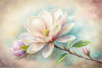 Fototapeta premium Delicate Watercolor Magnolia Flower: A Stunning Display of Nature's Beauty for Home Decor and Botanical Art Enthusiasts