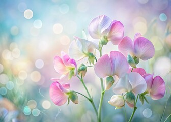 Delicate Watercolor Sweet Pea Flowers in Soft Pastel Hues Capturing Nature's Elegance and Serenity for Floral Art Lovers and Home Decor Inspiration