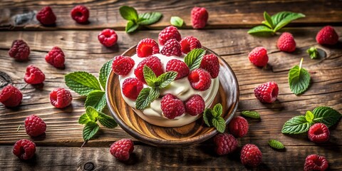 Deliciously Fresh Raspberries Topped with Cream Captured from Above in Stunning Drone Photography &ndash; A Perfect Summer Dessert Delight