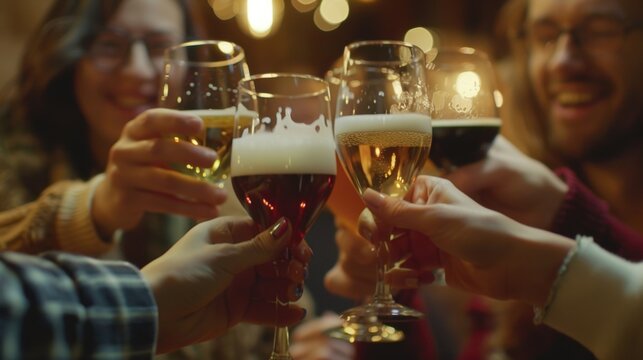 A group of friends taking part in a virtual tasting event trying out different types of nonalcoholic beers and wines to find their favorites for Dry January.