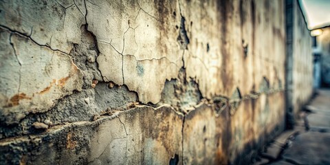 The weathered facade of an aging structure, revealing a tapestry of cracks and crumbling plaster, a testament to the passage of time and the enduring nature of decay.